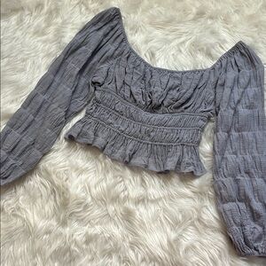 Lucca Couture Blue Smocked Crop Blouse